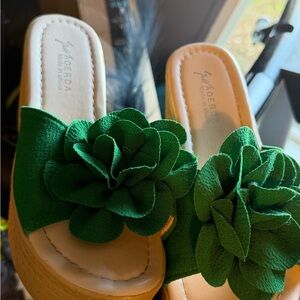 Green Floral Wedge Sandals